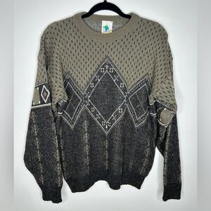 Vintage Woodman Men’s Sz L Nordic Knit Sweater Wool Blend Made In England Argyle